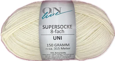 Produktbild von ONline Garne 8-fädige uni Sockenwolle zum Stricken u. Häkeln,150g/315 m 8023 natur