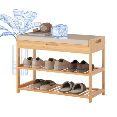 Produktbild von FLEXISPOT Schuhbank aus Bambus mit 200 kg Tragkraft, Schuhregal mit 2 Ebenen, Schuhhocker mit Sitzfläche & Ablage,  stabil & langlebig