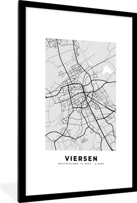 Produktbild von MuchoWow® Gerahmtes Poster Karte - Deutschland - Viersen - Stadtplan 60x90 cm - Poster mit Schwarzem Bilderrahmen Wandposter Rahmen Foto Bilder - Dekoration - Wandposter Wohnzimmer - Hochwertig