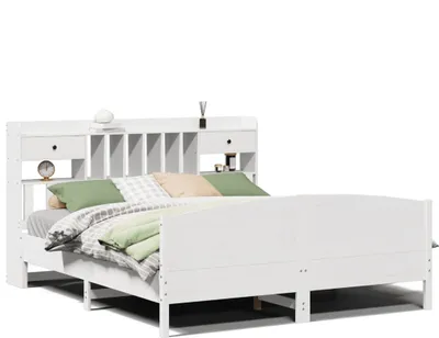 Image de vidaXL Lit en bois massif avec étagère sans matelas blanc 180x200 cm pin