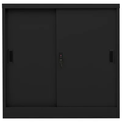 Produktbild von vidaXL Büroschrank mit Schiebetür Schwarz 90x40x90 cm Stahl