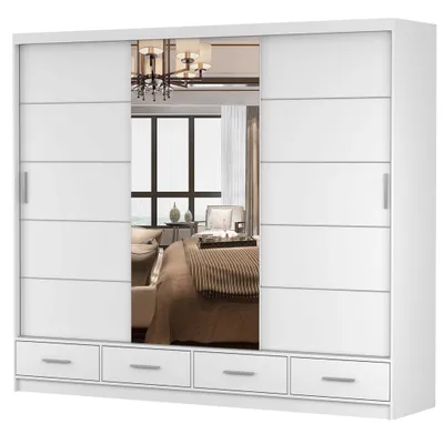 Produktbild von Schwebetürenschrank Kleiderschrank 250 cm Weiß/Weiß matt mit Spiegel Florence