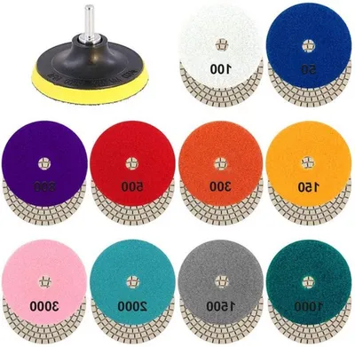 Set von 10 Diamantpolierpads von 50 bis 3000 Grit mit Haken- und Schlaufen-System zum Polieren von Granit, Stein, Beton und