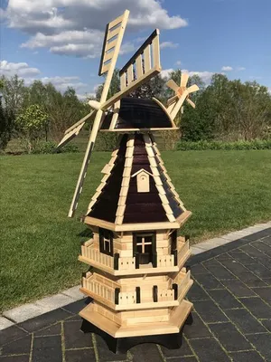 Produktbild von Windmühle braun 1,40 m mit Solarbeleuchtung, Lamellendach, dreistöckig