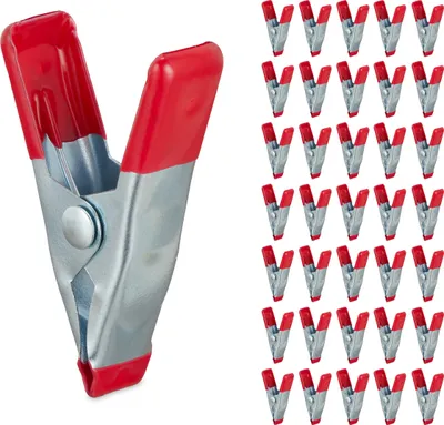 Image de Lot de 36 pinces Relaxdays, pinces à colle pour le bricolage et le modélisme, en métal, ouverture de 20 mm, petites pinces, rouges