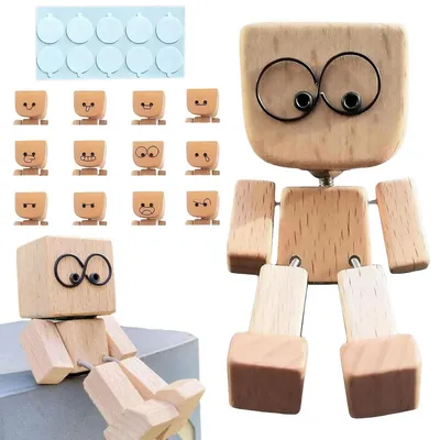 Produktbild von Wackelfigur Holz Auto mit 12 magnetischen Gesichtsausdrücken 8 cm