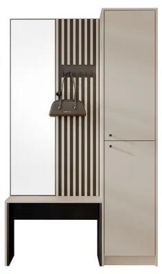 Produktbild von MIRJAN24 Garderoben-Set Ancerta, Garderobe mit zwei Drehtüren mit Spiegel und Kleiderhaken (Farbe: Sandbeige / Sandbeige + Schwarz)