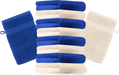 Produktbild von Betz 10 Stück Waschhandschuhe 16x21 cm PREMIUM 100% Baumwolle  Farbe: royalblau und beige