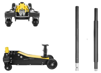 Zdjęcie produktu dla Podnośnik hydrauliczny z podwójnym tłokiem, duże koła, udźwig 3 tony, udźwig 3 tony