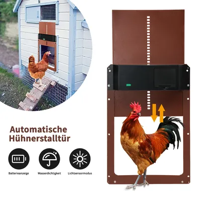 Produktbild von 7Magic Automatische Hühnerklappe Batterie, Lichtsensor, Hühnertür Automatischer Türöffner, Elektrische Hühnerklappe, Braun