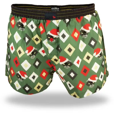 Produktbild von UnaBux Boxershorts GRINCH CAT M, grüne Unterhose mit Katze und Weihnachtsmütze