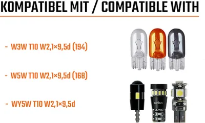 A collage of different types of light bulbs and text listing compatible bulb types.