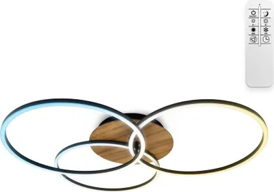 Image de B.K.Licht I Cadre LED 42,5 Watt avec fonction CCT blanc froid-neutre-chaud reglable I dimmable I pivotant I télécommande I fonction mémoire I bois