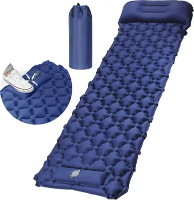 Produktbild von Aoucheni Camping Luftmatratze, 193x60x6 cm (aufgeblasen), 235x71 cm (vor dem Aufblasen), Marineblau, 200 kg, 40D Nylon TPU, faltbar auf Wasserflaschengröße