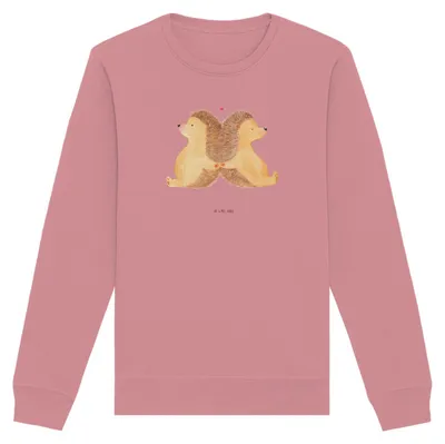 Produktbild von Mr. & Mrs. Panda Baumwoll Pullover Igel händchenhaltend Größe L - Canyon Pink - Geschenk, Verknallt, Sweatshirt, Sweater, glücklich, Hochzeit, Organic, Pulli, Love