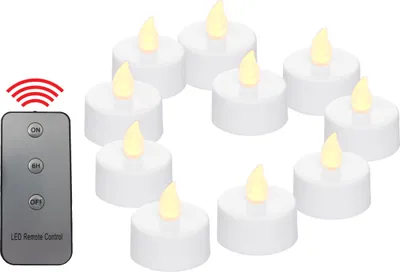 Produktbild von 10 LED Teelichter / mit Fernbedienung / Timer / inkl. Batterien / flackernd / warm-weiß / Teelicht