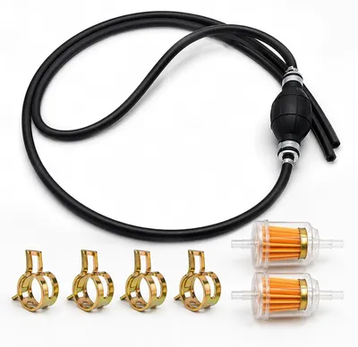 Productafbeelding van Brandstofslang, rubber, 2 meter lang, 8 mm binnendiameter, met pompbal, voor het overpompen van brandstof