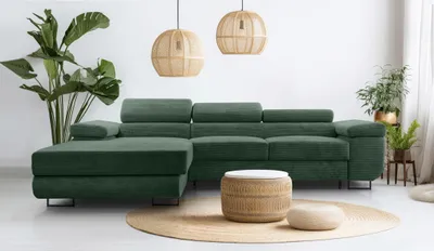 Produktbild von AX LIVING Cord Couch L Form – Arborio L 280 cm Ecksofa in Dunkelgrün