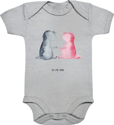 Produktbild von Mr. & Mrs. Panda Babystrampler Axolotl Liebe 3. - 6. Monat - Heather Grey - Geschenk, babykleidung body, Strampler, overall baby, Jahrestag, babyanzug, Valentinstag