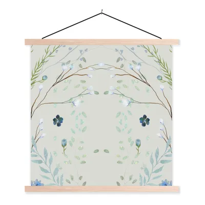 Produktbild von MuchoWow® Textilposter Blätter - Blumen - Pastell - Design 120x120 cm mit holzfarbenen Rahmen - Textil-Poster