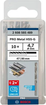 Produktbild von PRO Metal HSS-G Spiralbohrer, 4,7 x 47 x 80 mm, 10-tlg.