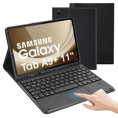 Produktbild von Tastaturhülle mit für Galaxy 11 A9 2023 2025 Kabellose Bluetooth Tastatur Hülle Schutzhülle Deutsches QWERTZ Layout Tab A9 Plus A11 Plus Schwarz + Touchpad