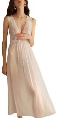 Immagine prodotto di Rubruan: Camicia da notte lunga da donna, senza maniche, pigiama in pizzo, scollatura a V