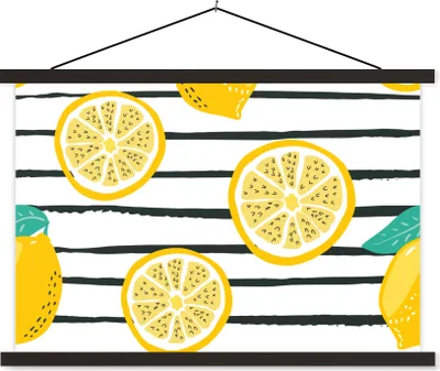 Produktbild von MuchoWow® Textilposter Zitronen - Sommer - Muster 150x100 cm mit schwarzem Rahmen - Schlafzimmer