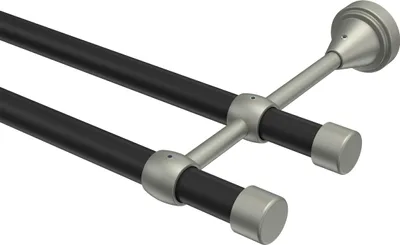 Produktbild von Interdeco Gardinenstange / Vorhangstange Schwarz / Chrom matt, Typ Primus Lucan (Kappe), 16 mm Ø 2-läufig, 220 cm