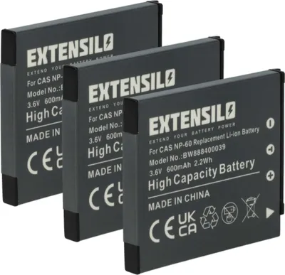 Produktbild von EXTENSILO 3x Akku kompatibel mit Casio Exilim EX-Z9, EX-Z85, EX-Z90, EX-Z80 Kamera (600 mAh, 3,7 V, Li-Ion)