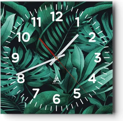 Produktbild von Wanduhr - Quadrat - Glasuhr - Blätter Grafiken Monstera - 30x30cm - Schleichendes Uhrwerk - Lautlos - zum Aufhängen bereit - Dekoration Modern - Wanddekoration aus Glas - C4AC30x30-4886