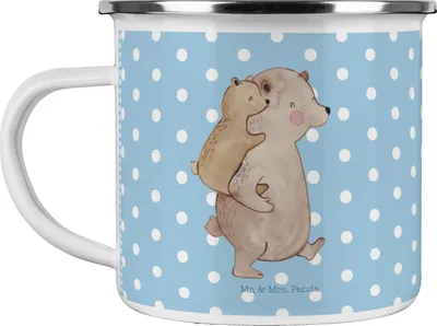 Produktbild von Mr. & Mrs. Panda Teetasse Papa Bär - Blau Pastell - Geschenk, Geburtstag, Emaille Becher, Pott, Teebecher, Muttertag, Kaffeepott, Emailletasse, Vatertag
