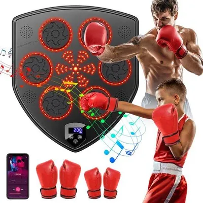 Produktbild von Elektrische Boxtrainer - LED mit 2 Boxhandschuhen, schmallem digitalen Display, 9 Geschwindigkeiten, automatischem Zähler, 10 Trainingsmodi, Bluetooth