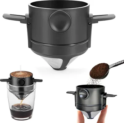 Produktbild von Kaffeefilter Kaffeetropfer Kaffeefilter Kaffeefilterhalter Edelstahl Papierloser Tragbar Permanent Kaffeefilter Zusammenklappbar fš¹r Zuhause Bš¹ro Reisen und Camping