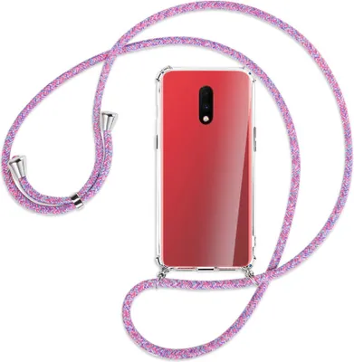 Produktbild von Handykette Backcover-Schutzhülle mit Band (Metall silberfarben) für OnePlus 7 - lila/rosa/blau