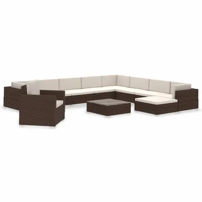 Immagine prodotto di set 12 pezzi da giardino con cuscini in rattan marrone