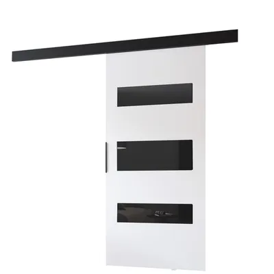 Produktbild von MINIO go for it, Schiebetür "PRIM D", Zimmertür, mit schwarzen Dekorelementen, schwarzer Griff, 106 cm, Weiße / Schwarze Farbe
