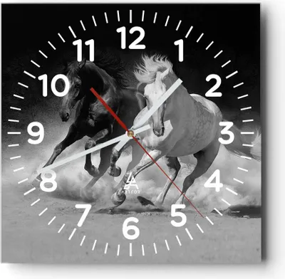 Produktbild von Wanduhr - Quadrat - Glasuhr - Andalusier Pferde Galopp - 30x30cm - Schleichendes Uhrwerk - Lautlos - zum Aufhängen bereit - Dekoration Modern - Wanddekoration aus Glas - C4AC30x30-4240