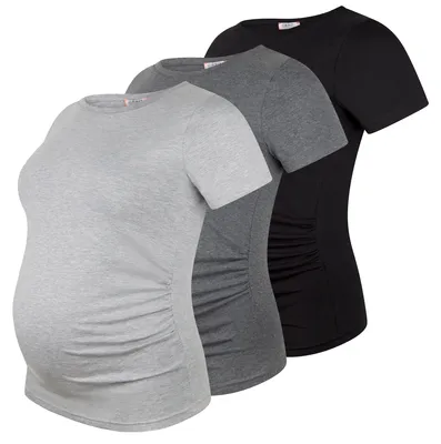 Image de T-shirt de grossesse manches courtes lot de 3 – vêtement de grossesse femme, 95 % coton, gris foncé, taille S