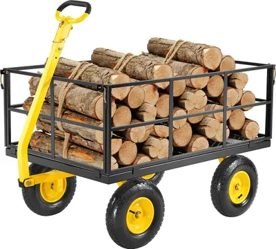Zdjęcie produktu dla Wózek ręczny VEVOR 116,8 x 76 x 43 cm, wózek transportowy, wózek ogrodowy, wózek na narzędzia, wózek ręczny 2 w 1, z oponami terenowymi, zdejmowanymi bokami z siatki i uchwytem obracanym o 180°.
