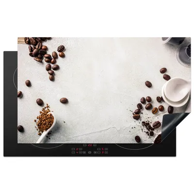 Produktbild von KitchenYeah© Herdabdeckplatte Kaffee - Kaffeebohnen - Weiß , 83x51cm, Küche Deko, Glaskeramikkochfeld Herdabdeckung, Abdeckplatte fùr Kochfeld