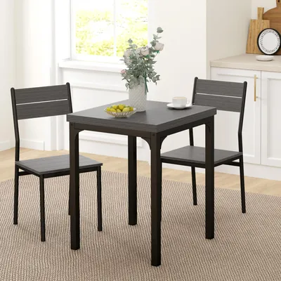Produktbild von SUGIFT Esstisch-Set mit 2 Stühlen, Essgruppe 3-teilig, Küchentisch-Set, MDF Metall, Grau  |  16,65 kg  |  60 x 60 x 76 cm