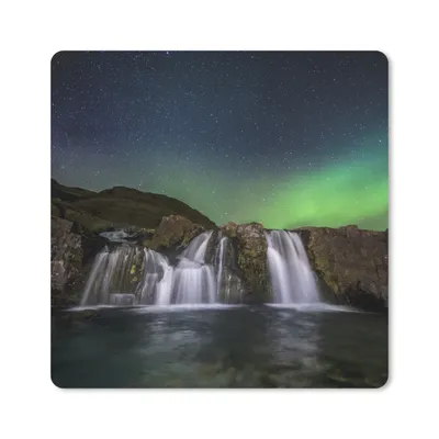 Produktbild von MuchoWow® Mauspad Mousepad Nordlicht - Wasserfall - Island - Natur 20x20 cm - Mousepads - Maus Mat - Pad - Mausunterlage - Desk Mat - Bureauartikeln