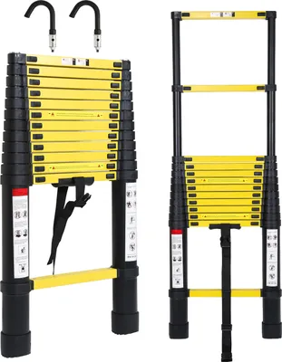 Produktbild von Jayseuw Teleskopleiter Alu Leichtgewicht Rutschfester 3,8m schwarz + Haken Multifunktionsleiter Mehrzweckleiter Ausziehbare Leiter 15 Stufe Stehleiter aus Hochwertigem Aluminium Belastbarkeit 150KG