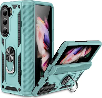 Produktbild von Hülle für Samsung Galaxy Z Fold 5 Dual Layer Militäre Scharnierschutz Schutzhülle mit Ringhalterung Ständer Grün