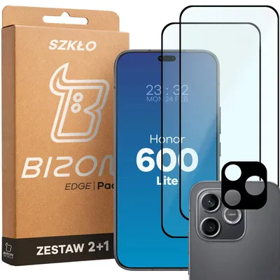 Produktbild von 2x Gehärtetes Glas + Kameraschutz für Honor 600 Lite 5G, Bizon Glass Edge Pack, Schwarz