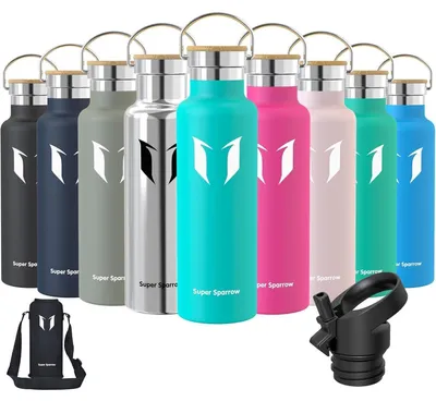 Immagine prodotto di Borraccia in acciaio inossidabile da 620 ml, colore menta, a prova di perdite, senza BPA, con 2 tappi