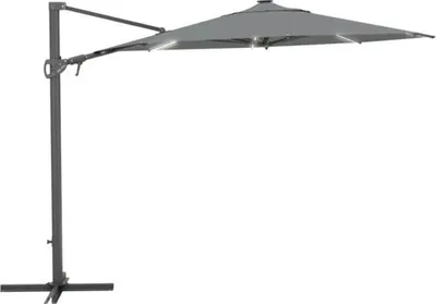 Produktbild von LED Ampelschirm SOLUNA Chambéry Sonnenschirm Ø 300 cm grau mit UV-Schutz 80, wetterfeste Polyesterbespannung, leichte Au