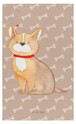 Produktbild von Mr. & Mrs. Panda Wandteppich Hund Glück - Hundeglück - Geschenk, Spruch, Corgie, Gobelin, Herz, Wandbild, Liebe, Stoffbild, Boho, Sprüche, Wandbehang