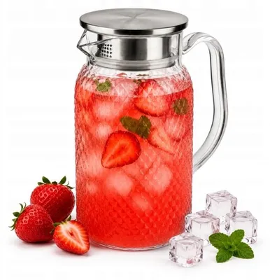 Image de Grande carafe en verre avec couvercle et filtre, 1 litre